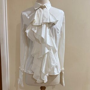 Fashion Nova White Ruffle Pearl Button Blouse